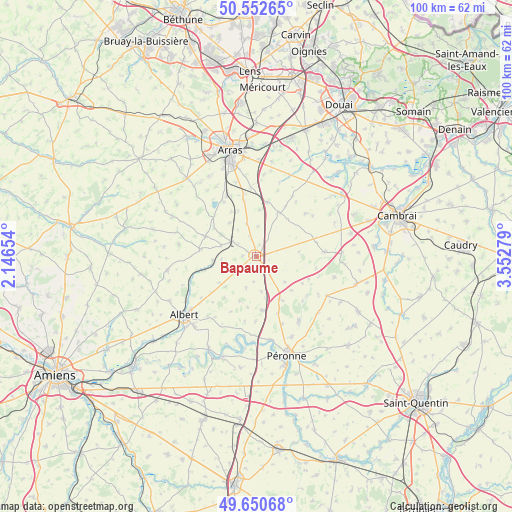 Bapaume on map