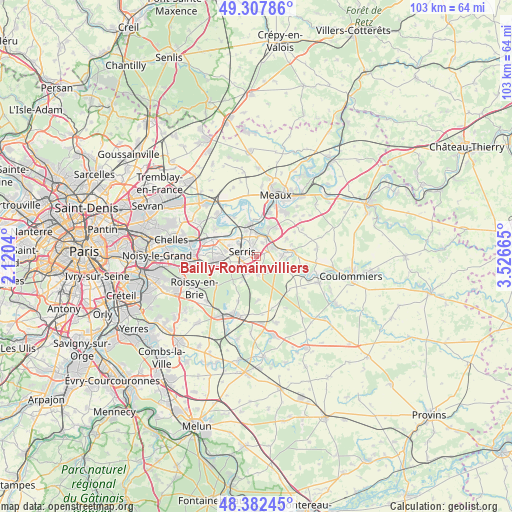 Bailly-Romainvilliers on map