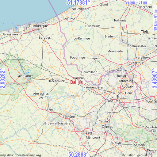 Bailleul on map