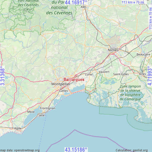 Baillargues on map