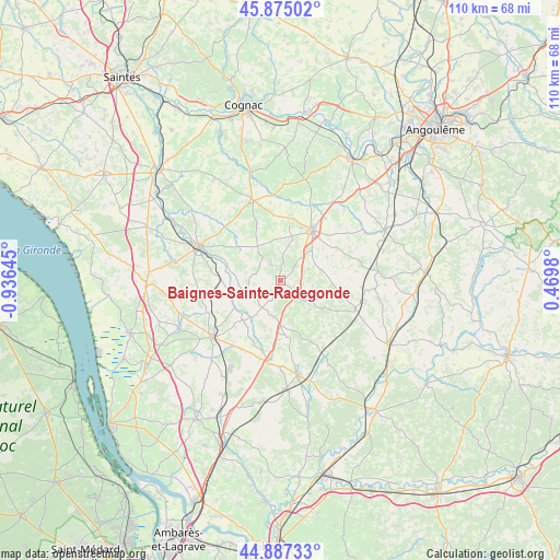 Baignes-Sainte-Radegonde on map