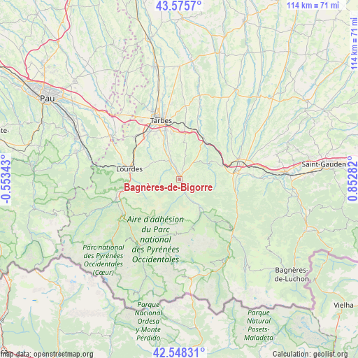 Bagnères-de-Bigorre on map