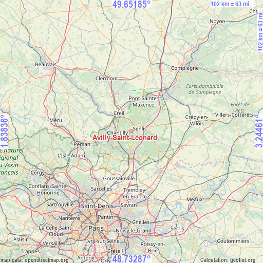 Avilly-Saint-Léonard on map