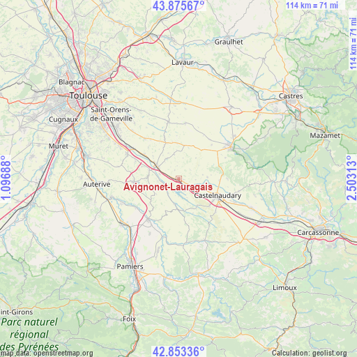 Avignonet-Lauragais on map