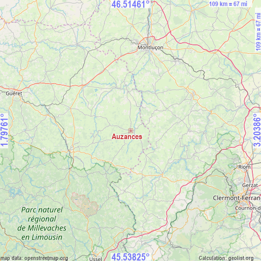 Auzances on map