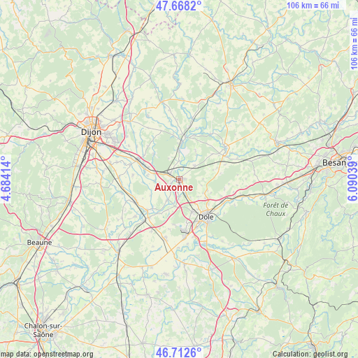 Auxonne on map