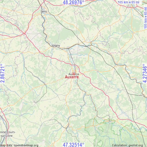 Auxerre on map