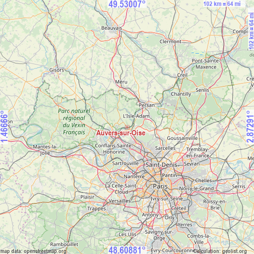 Auvers-sur-Oise on map