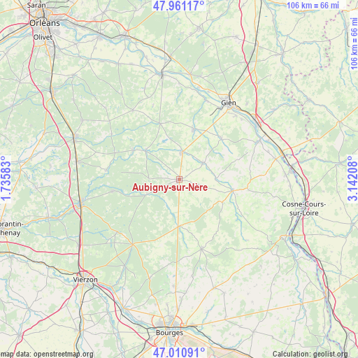 Aubigny-sur-Nère on map