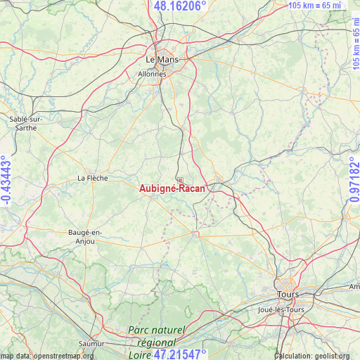 Aubigné-Racan on map