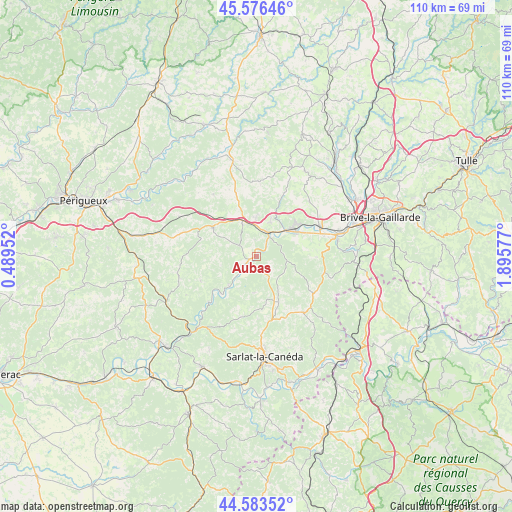 Aubas on map