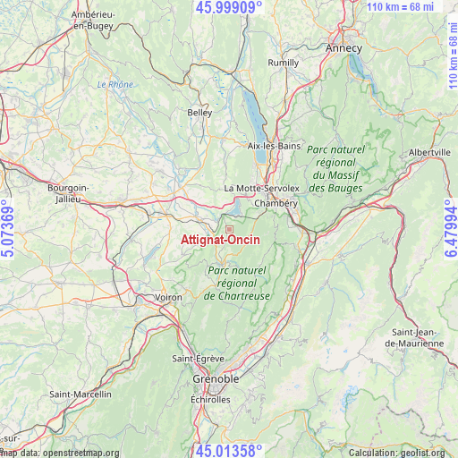 Attignat-Oncin on map