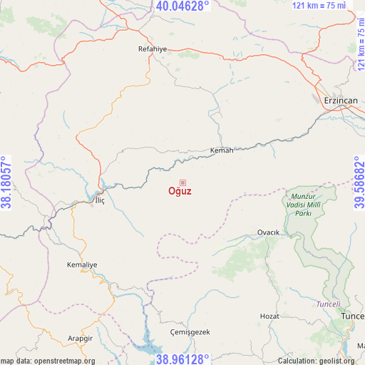 Oğuz on map