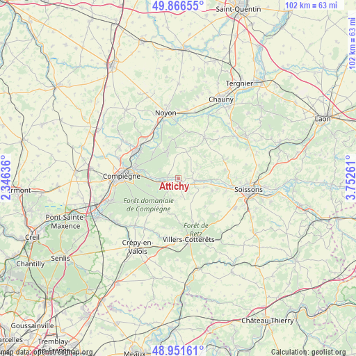 Attichy on map