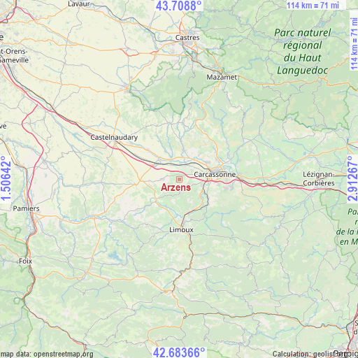 Arzens on map