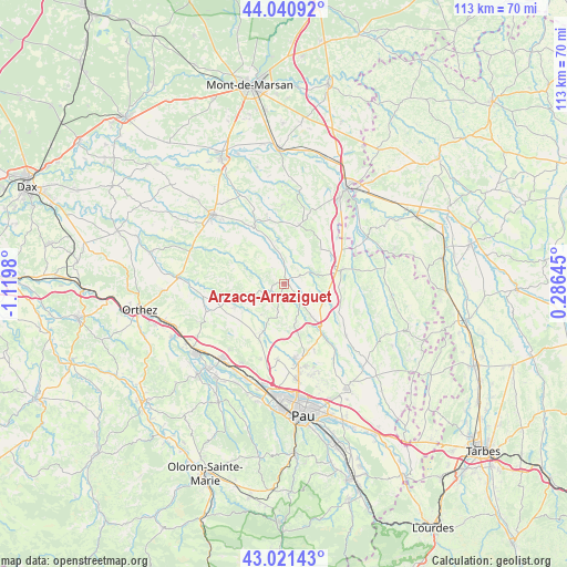 Arzacq-Arraziguet on map