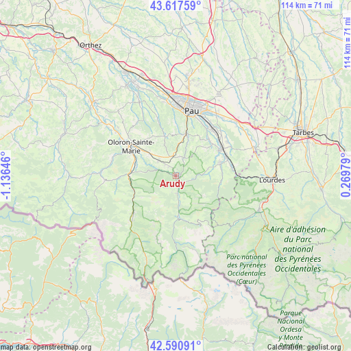 Arudy on map