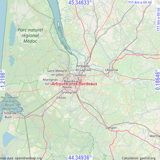 Artigues-près-Bordeaux on map