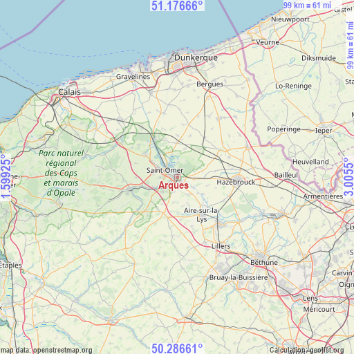 Arques on map