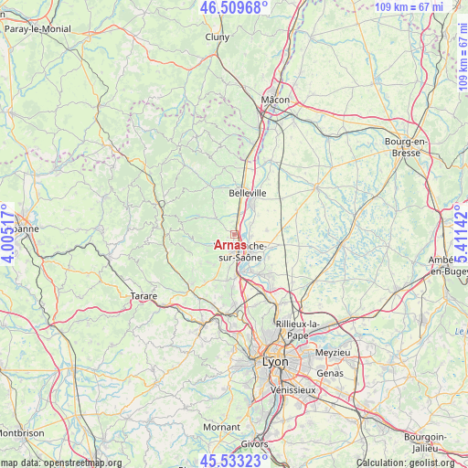 Arnas on map