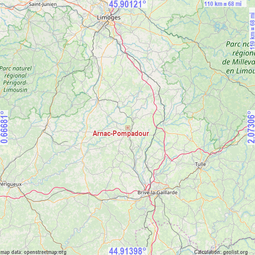 Arnac-Pompadour on map