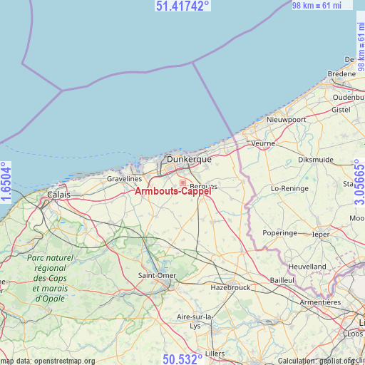 Armbouts-Cappel on map