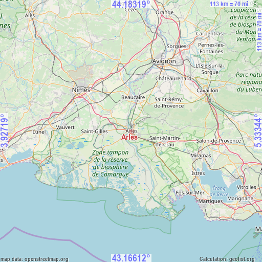 Arles on map