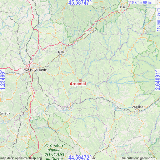 Argentat on map