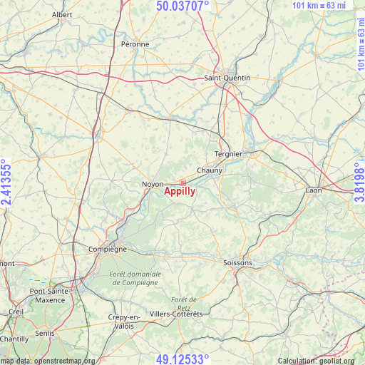 Appilly on map