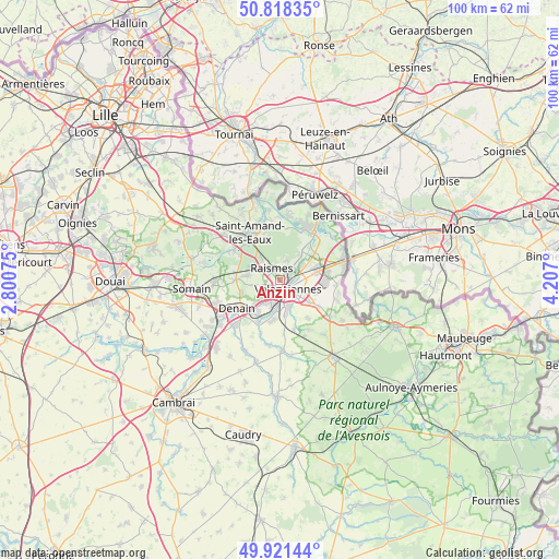 Anzin on map