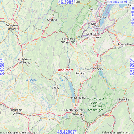 Anglefort on map