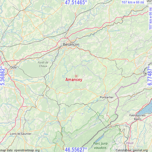 Amancey on map