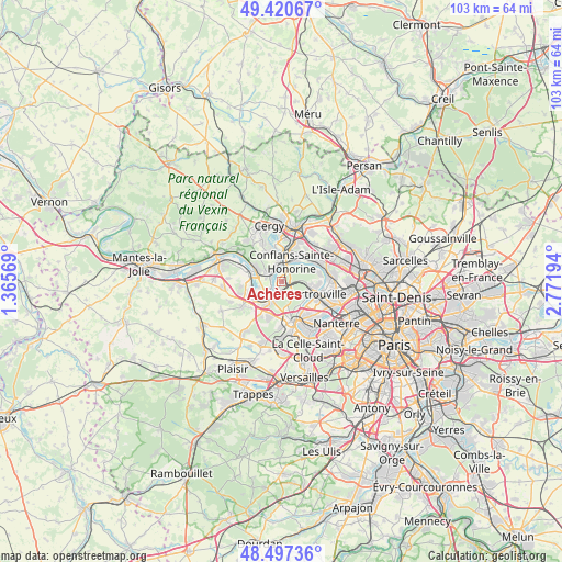 Achères on map