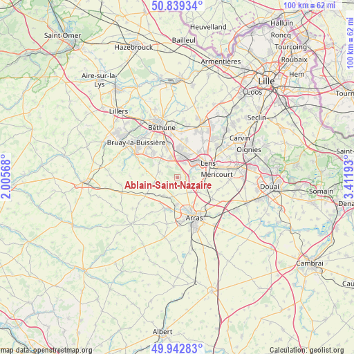 Ablain-Saint-Nazaire on map