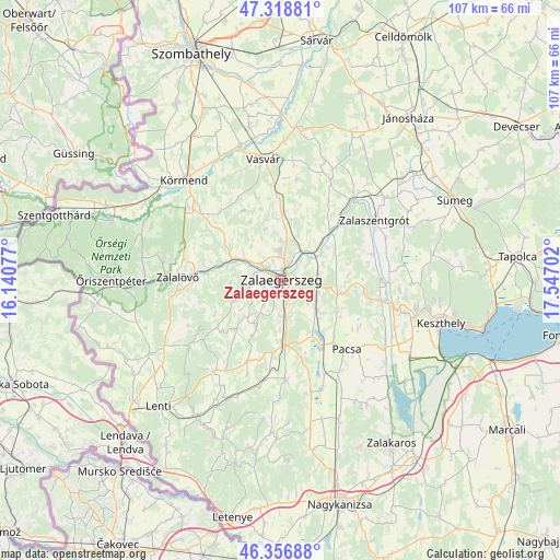 Zalaegerszeg on map