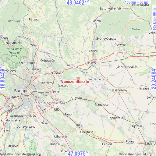 Vácszentlászló on map