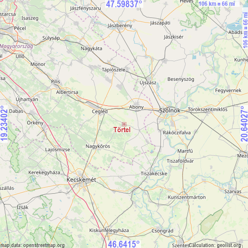 Törtel on map