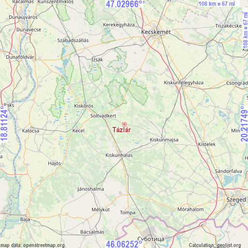 Tázlár on map