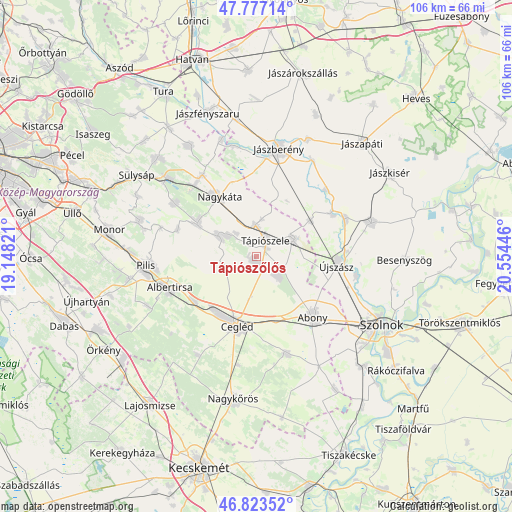 Tápiószőlős on map