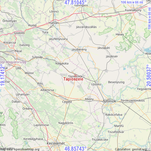 Tápiószele on map