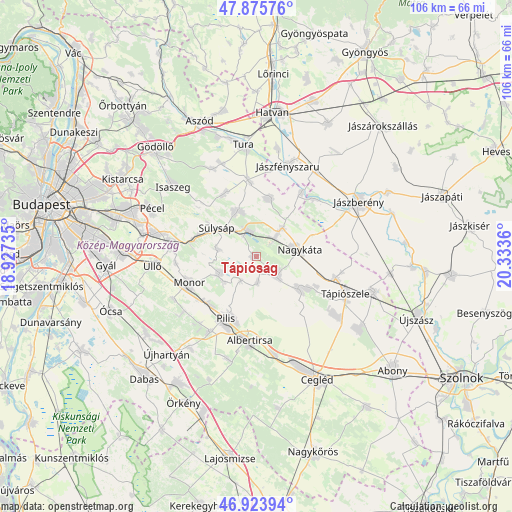 Tápióság on map