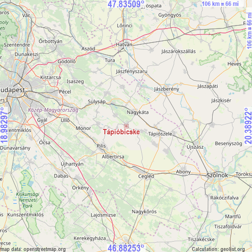 Tápióbicske on map