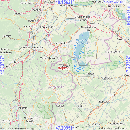 Sopron on map