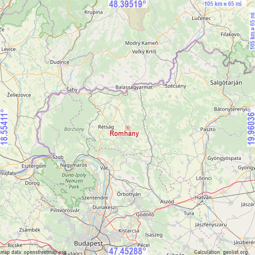 Romhány on map