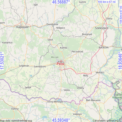 Pécs on map