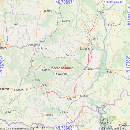 Mecseknádasd on map