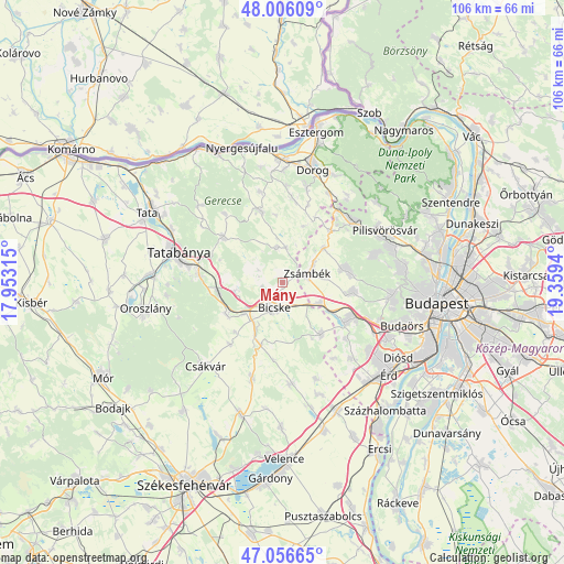 Mány on map