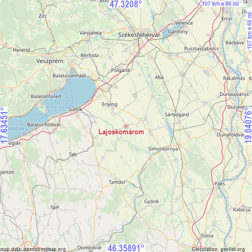 Lajoskomárom on map