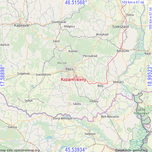 Kozármisleny on map