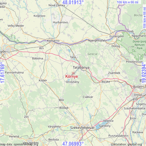 Környe on map